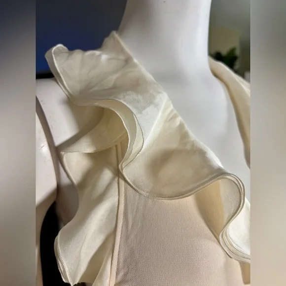 Jean Paul Gaultier Cream Silk & Rayon Backless Ruffle Halter Wrap Dress, Sz L - Picture 8 of 16